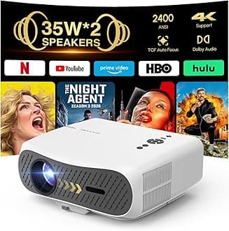 4K Daytime Smart Projector 2400ANSI, 2026 Upgraded 64G Premium Projector with DD+/DTS 35W*2 Speakers, ToF Autofocus Auto Lens Cover, HDMI eARC CEC WiFi6 Bluetooth for Home Gaming/Outdoor Movie