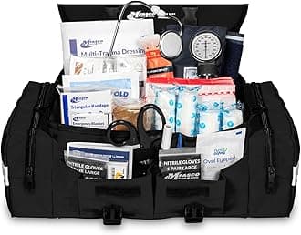 MFASCO First Aid Kit - Fully Stocked Portable Reflective Bag -First Responder Emergency Response Kit-for Natural Disaster Preparedness-Customizable Storage-Includes 415 Pcs First Aid Supplies-Black