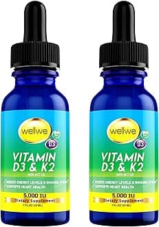 2 Bottles Liquid Vitamin D3 K2 Drops 5000 IU with MCT Oil - Vegan Vitamin D Supplement to Boost Energy Levels and Immune System, No Taste, No Odor, Soy-Free, Gluten Free, Non-GMO