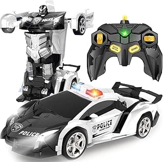 – Toys for Kids 3-8 Year Old: Transforming Remote Control Police Car Toys Gifts for Boys Age 3 4 5 6 7 8 Birthday Presents Toy for Toddler Transformable 2 in 1 Robot RC Car Toy-Black