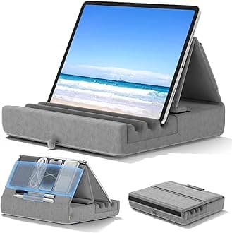 KDD Tablet Pillow Holder, Foldable iPad Stand for Lap, Bed and Desk -Tablet Soft Pad Dock with Pocket & Stylus Mount Compatible with iPad Pro 12.9, 10.5, 9.7 Air Mini 6 5 4 3, Galaxy Tab, E-Reader
