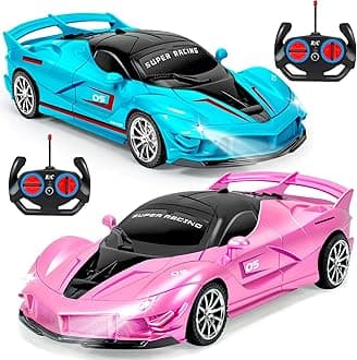2 Pack Remote Control Car for Girls 3-5, 1:18 Scale Hobby Rc Cars Toys for Kids Age 3 4 5 6 7 8-12 Year Old- Model Sports Racing Car with Headlights Birthday Easter Gifts for Kids, Pink & Blue
