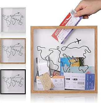 Travel Adventure Archive Shadow Box For Memories,8&12InConcert Travel Ticket Stub Memory Top Loading Shadow Keepsake Box With Slot On Top (Black, 8x8)