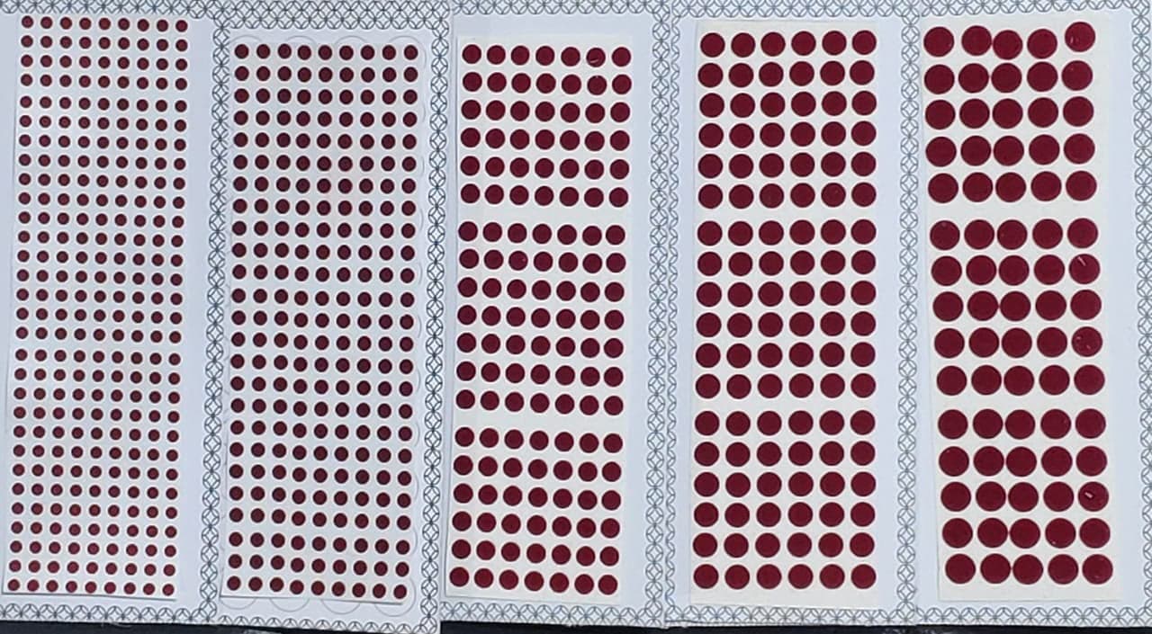 Premium Bindi 5 Pack MultiColor & MultiSize Indian Daily Use Forehead Bindi Round Dot Tattoo Body Art Sticker craft decor belly decor forehead decor velvet body jewelry (Dark Red (Maroon))