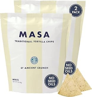 MASA Chips White Corn Tortilla Chips Cooked in Beef Tallow – Seed Oil Free Snack, 2pk×5 oz each– Handmade with Only Naturally Grown White Corn & Sea Salt, Gluten Free