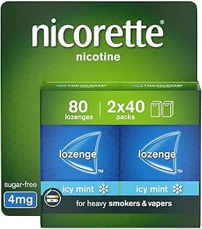 Nicorette Cools 4mg Lozenge, 80 Lozenges (2 x 40 Packs), Effective and Discreet Quit Smoking Aid for Cigarettes, Nicotine Lozenges with Dual-Layer Icy Mint Flavour Release