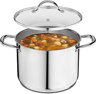 Deluxe 8-Quart Stainless Steel Stockpot w/Tempered Glass See-Through Lid - Simmering Delicious Soups Stews & Induction Cooking - Exceptional Heat Distribution - Heavy-Duty & Food-Grade