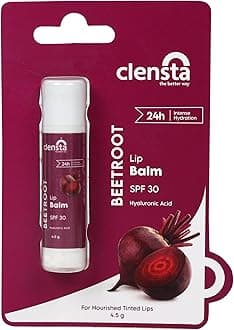 Clensta Beetroot Tinted Lip Balm | SPF 30 with Hyaluronic Acid | 24 Hour Hydration | Nourishing Lip Tint | Moisturizing Lip Balm for Dry & Cracked Lips | 0.16 Oz/4.5g