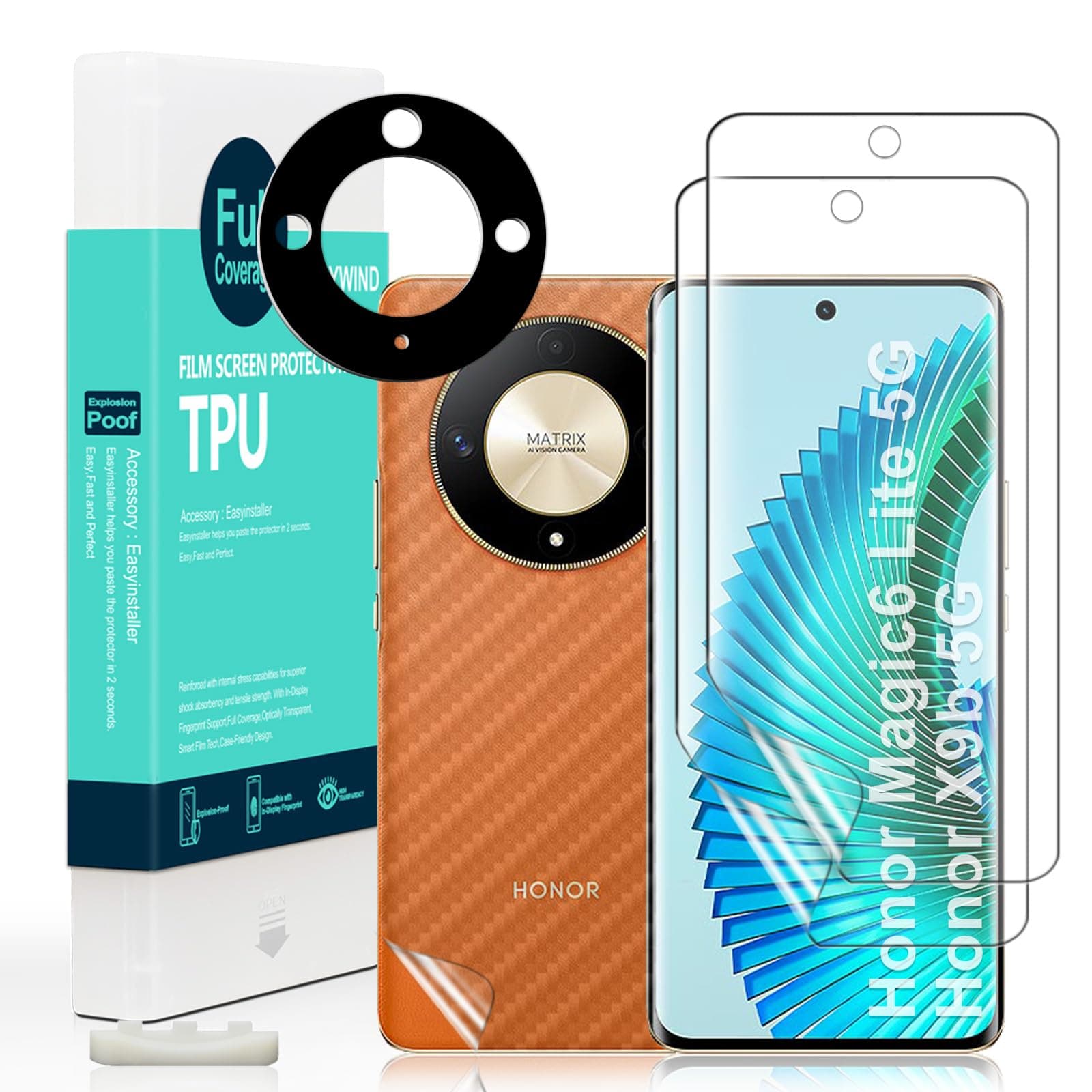 Ibywind 2 Pcs Screen Protector For Honor Magic6 Lite/Honor X9b 6.78"(Not For Honor Magic4 Lite/Magic5 Lite/Honor X9a 5G),Flexible TPU Film,With 1Pc Camera Lens Protector,1Pc Back Film[Easy to install]