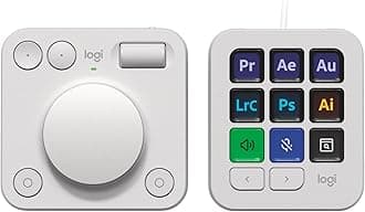 Logitech MX Creative Console, Programmable Keypad With 9 Customisable LCD Keys and Control Dial for Graphic Design, Video Editing, Photography, use with Adobe, Zoom, Spotify and more - Pale Grey