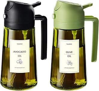 TrendPlain 470ml Olive Oil Dispenser Bottle for Kitchen Gadgets - 2 in 1 Dispenser and Sprayer - Olive Oil Spray Bottle w/Stickers (Light Blockage) - BPA Free - Black&Green