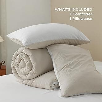 Bedsure Twin/Twin XL Comforter Set, Reversible Khaki Soft Prewashed Bedding for All Seasons, 2 Pieces Warm Down Alternative Bed Set, 1 Lightweight Comforter (68"x88") and 1 Pillowcase