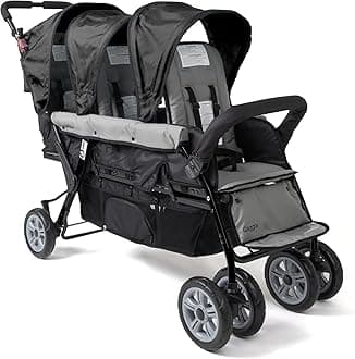 Gaggle by Foundations Compass 3 Seat Triple Stroller | Foot Brake | Shock-Absorbing All-Terrain Wheels | Easy Folding | Black