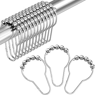 Amazer Shower Curtain Hooks, Decorative Shower Curtain Hooks Rust Proof Stainless Steel Shower Curtain Hooks, Shower Hooks for Shower Curtain Bathroom 12PCS, Polished Chrome