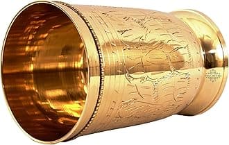 Indian Art Villa Handmade Mughlai Style Brass Glass Cup Tumbler 250 ML Drinkware,Hotelware, Set of 2