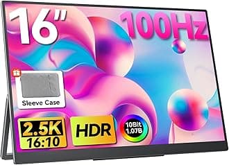 Upperizon 16Inch 2.5K 2560×1600 16:10 100% sRGB Travel Monitor HDMI USB-C Portable Monitor for Laptop MacBook PC Surface Xbox Switch PS5 with Kickstand VESA