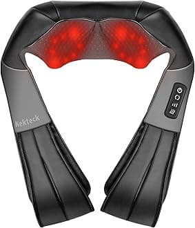 Nekteck Shiatsu Neck Massager with Heat for Pain Relief Deep Tissue, 2026 Upgraded 3D Back Shoulder Kneading Massage Pillow, Body Muscle Relaxation Tools Gifts for Him Her, Black (NOT Cordless)