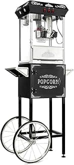 Olde Midway Vintage Style Popcorn Machine Maker Popper with Cart and 8-Ounce Kettle - Black