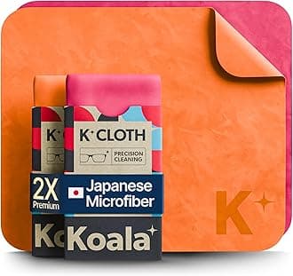 Koala Lens Cleaning Cloth | Japanese Microfiber | Glasses Cleaning Cloths | Eyeglass Lens Cleaner | Cloth Cleaners for Camera Glass Lenses and Screen Cleaning | Pink & Orange (Pack of 2)