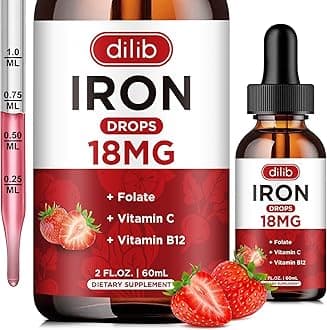 - Liquid Iron Supplement for Women & Men Iron Drops Iron Supplements for Anemia with Folate, Vitamin C, B12 for Red Blood Cell Support-Strawberry, 2 Fl Oz