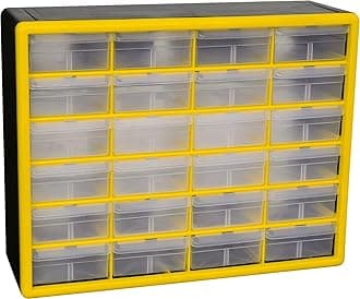 Akro-Mils 10124 24-Drawer Plastic Drawer Storage Cabinet for Garage Organization, Lego Storage, Teacher Toolbox, Makeup Organizer, and More, 50.8 cm W x 15.24 cm D x 40.64 cm H, Yellow