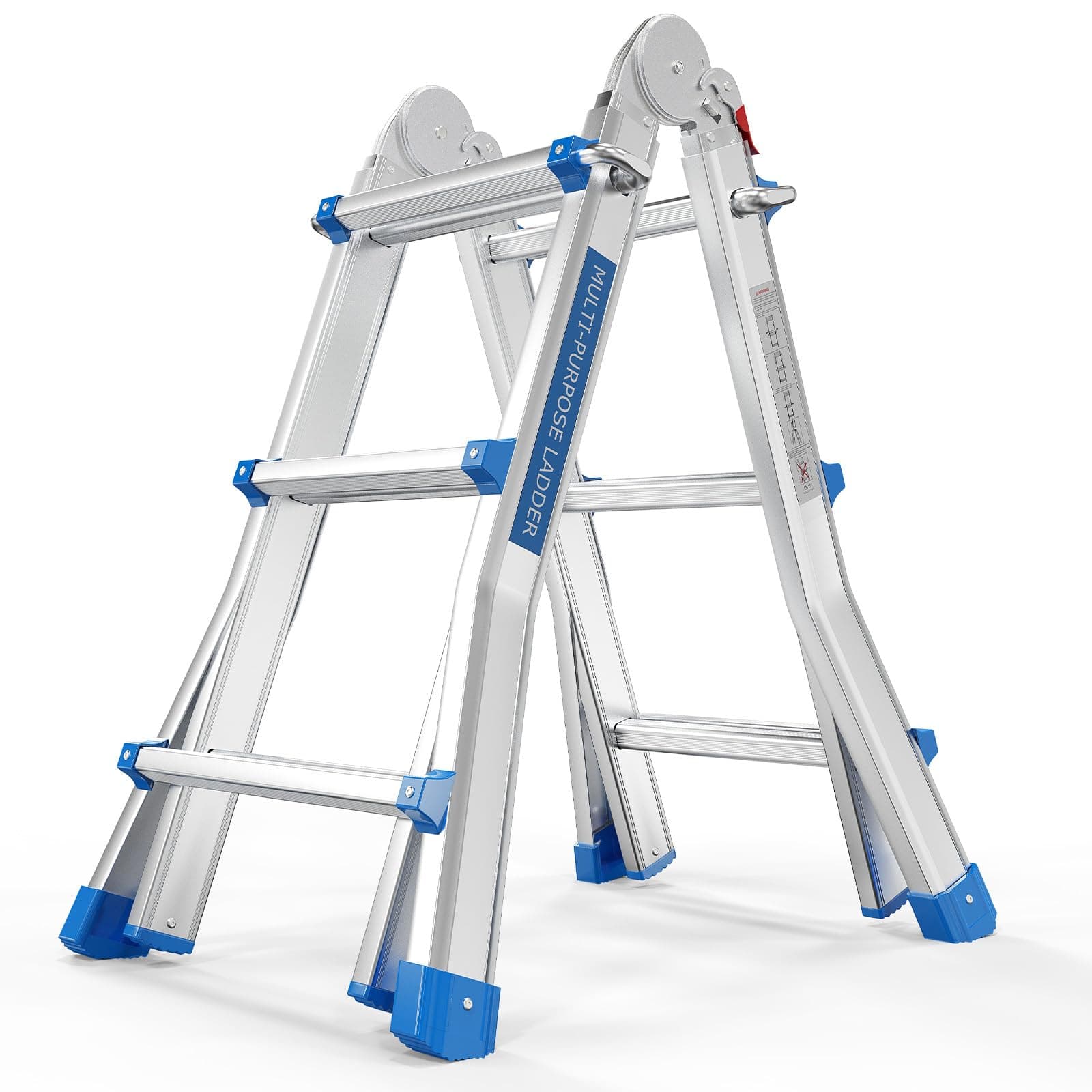 Step Ladder, A Frame 3 Step Telescoping Stepladder, 13 ft Reach Height Muti Position Folding Flared Leg Design, 330 lbs Capacity Extension Ladder for Home & Outdoor Work