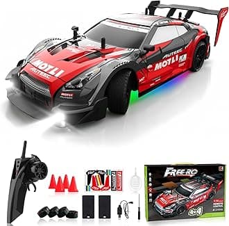 Remote Control Car RC Drift Car 1:16 Scale 4WD RC Car with LED Lights 2.4GHz 30km/h RTR High Speed Racing Sport Toy Car for Adults Boys Girls Kids Gift 2Pcs Rechargeable Battery