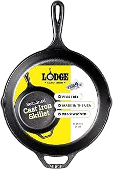 Cast Iron Skillet Pre-Seasoned Skillet/Frying Pan, Black, 10.25 Inch, Round, Cast Iron,L8Sk3