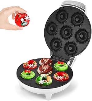 DSP Mini Donut Maker - Non-Stick, Cool Touch Electric Doughnut Machine for Mini Donuts - Perfect for Breakfast, Snacks & Desserts (White, 7 Donuts)