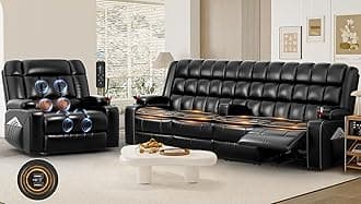 Recliner Sofa, Reclining Sofa 4 Seater Couch, Recliner Couch with Removable Console USB, 1 Relincer Chairs, Reclining PU Leather Sofas 2 Layers Cushion with Cup Holder for RV & Motorhome & Campers