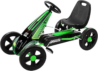 hauck Cyclone Junior Racing Go Kart with 12 Inch Rims, Race Style Pedals, and 8 Ball Brake, Lime Green - Ride On Toy for Kids Ages 4 to 8 Years