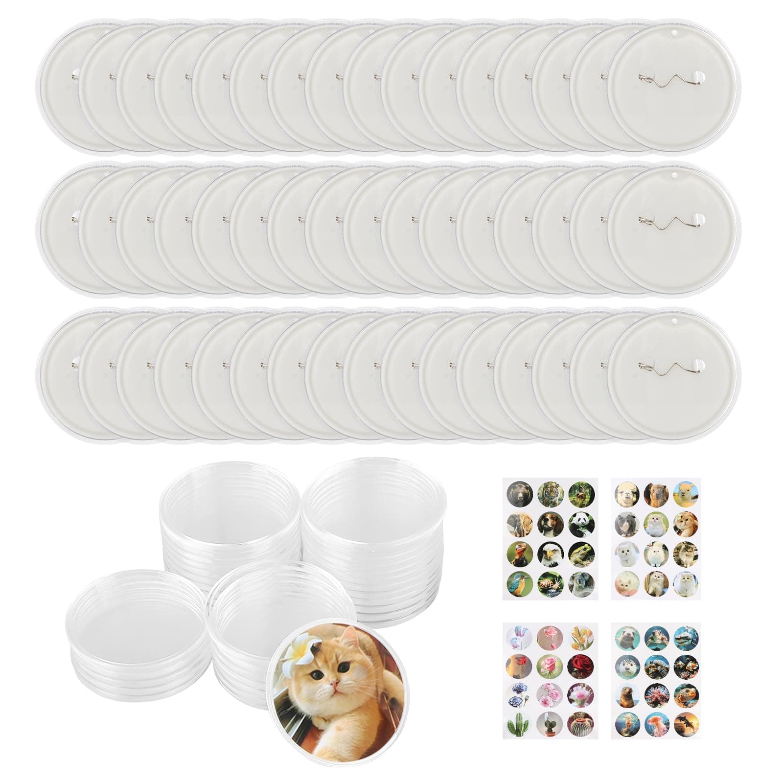48 Pack 2 Inch Clear Button Pins,Acrylic Button Pin,Blank Button Pins Bulk with 48 Pcs Button Parts Pictures for Make Your Own Buttons Badge Maker DIY Christmas Crafts Supplies