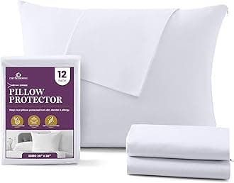 CirclesHome Pillow Protectors 12 Pack King Zippered - 100% Cotton Breathable Pillowcases - Protects Pillows from Dirt, Dust and Debris (King - Set of 12 - 20x36)