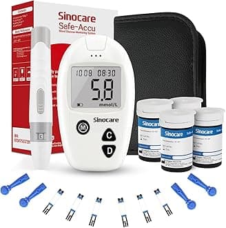Sinocare Safe Accu Blood Sugar Monitor, Blood Sugar Test Kit 100 Strips & 100 Lans., Blood Glucose Monitors, Diabetes Testing Kit for UK Home Use, No Coding Glucometer in mmol/L