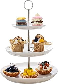 Sweese 3 Tier Cupcake Stand- White Porcelain Cake Stand- Dessert Stand, Tiered Serving Trays for Parties