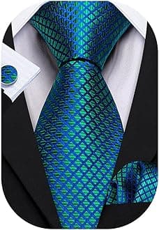 YOHOWACheck Tie Set Men Pocket Square Cufflinks Silk Plaid Business Tie Wedding Fashion
