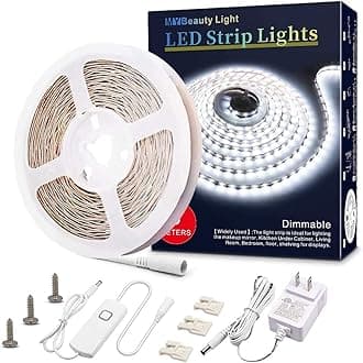 - MY BEAUTY LIGHT White LED Strip Lights,16.4ft Dimmable LED Light Strip,12v Flexible LED Rope Lights Kits for Kitchen Cabinet Mirror Bedroom Party Decor