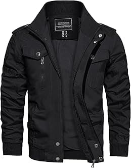 Men's Cotton Military Jacket Lightweight Casual Windbreaker Stand Collar Bomber Jackets Coat with Multi Pockets