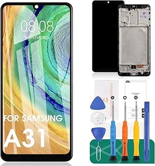 SRJTEK OLED Screen Replacement for Samsung A31 A315 SM-A315F SM-A315F/DS A315G 6.4" LCD Display Touch Screen Digitizer Frame Assembly Black(with Fingerprint)