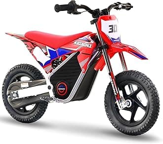 AIII Electric Dirt Bike for Kids 3-7, High Performance Racing Grade Motorcycle, Up to 8MPH, 2 Speed Settings, 12-Inch Off-Road Tires, Rear Disc Brakes & Advanced Shock Absorption, Red