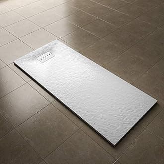 ELEGANT 1600 x 700mm Slip-Resistance Shower Base Slate Effect Square Shower Enclosure Tray with Waste and Resin Cover Grate