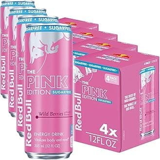 Red Bull Pink Edition Sugar Free Energy Drink, Wild Berries, 12 fl. oz., Pack of 16 cans, with 80mg Caffeine, Taurine & B Vitamins