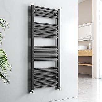 EMKE Modern Straight Towel Rail - Black, 1200 x 500mm, Wall/Floor Mounted Bathroom Heated Towel Rail
