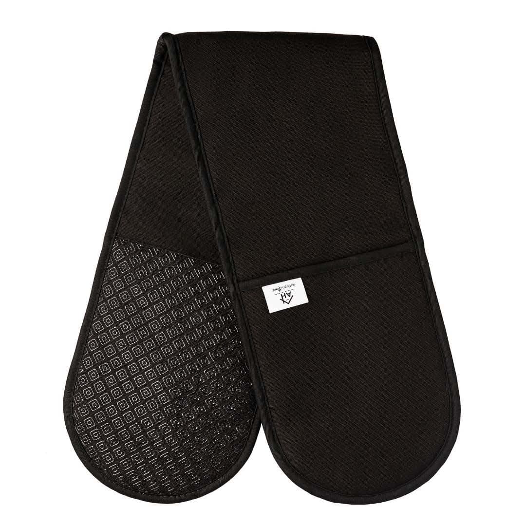 Black Double Oven Gloves Heat Resistant Silicone Oven Mitts Pair | Non-Slip Silicone Oven Gloves Double Oven Mitt | Machine Washable Thick Potholders Home & Kitchen Accessories.