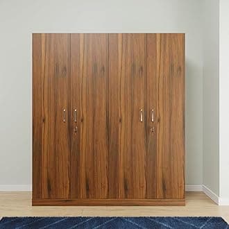 VIKI Wardrobe | Wooden Almirah for Clothes,Door for Bedroom, 4 Door Wardrobe with Inside Drawer (Brussel Walnut - 40D x 160W x 180H) | 1 Year Warranty | Free Assembly