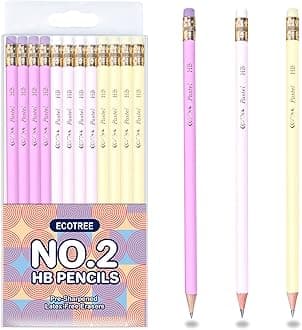 ECOTREEPencils #2 HB, Pre-sharpened Pencils with Eraser Cute Pencils Graphite Pencils Sketch Pencils Birthday Pencils Fun Pencils for Kids, Adults, School, Office 12 Pack