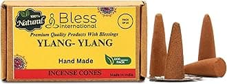 Bless International YLANG-YLANG 100%-Natural-Incense-Cones Handmade-Hand-Dipped Organic-Chemicals-Free for-Purification-Relaxation-Positivity-Yoga-Meditation The-Best-scents (10 Count)