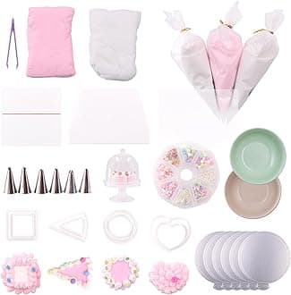 Mini Cake Making Craft Kit, DIY Cake Simulation Set with Fake Cream, Clay Cutter, Cake Decorating Supplies, Dessert Baking Set Gift, Not Edible (White/Pink)