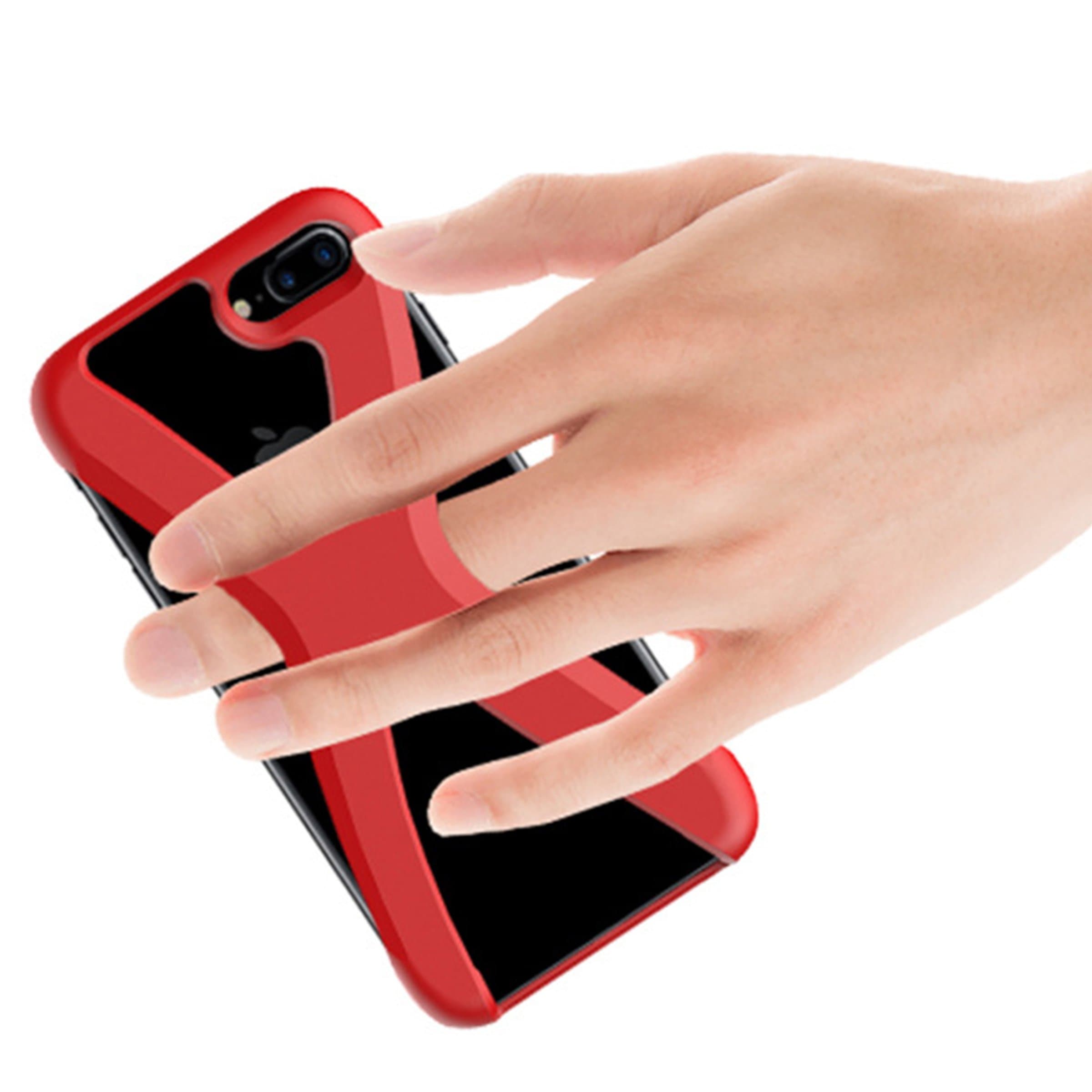 RQJ Silicone 7Plus/8 Plus Case, Creative Finger X Shape Protective Rubber Case for iphone (Red)