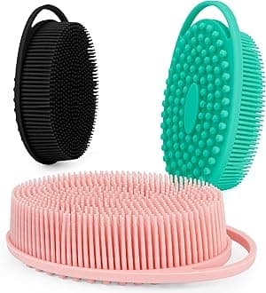 Soft Silicone Body Scrubber 3 Pcs Shower, Loofah 2 In 4 Bath And Shampoo Brush, Shower Cleaning Exfoliating Use For Sensitive Skin, Lather Well, Black,Pink,Green